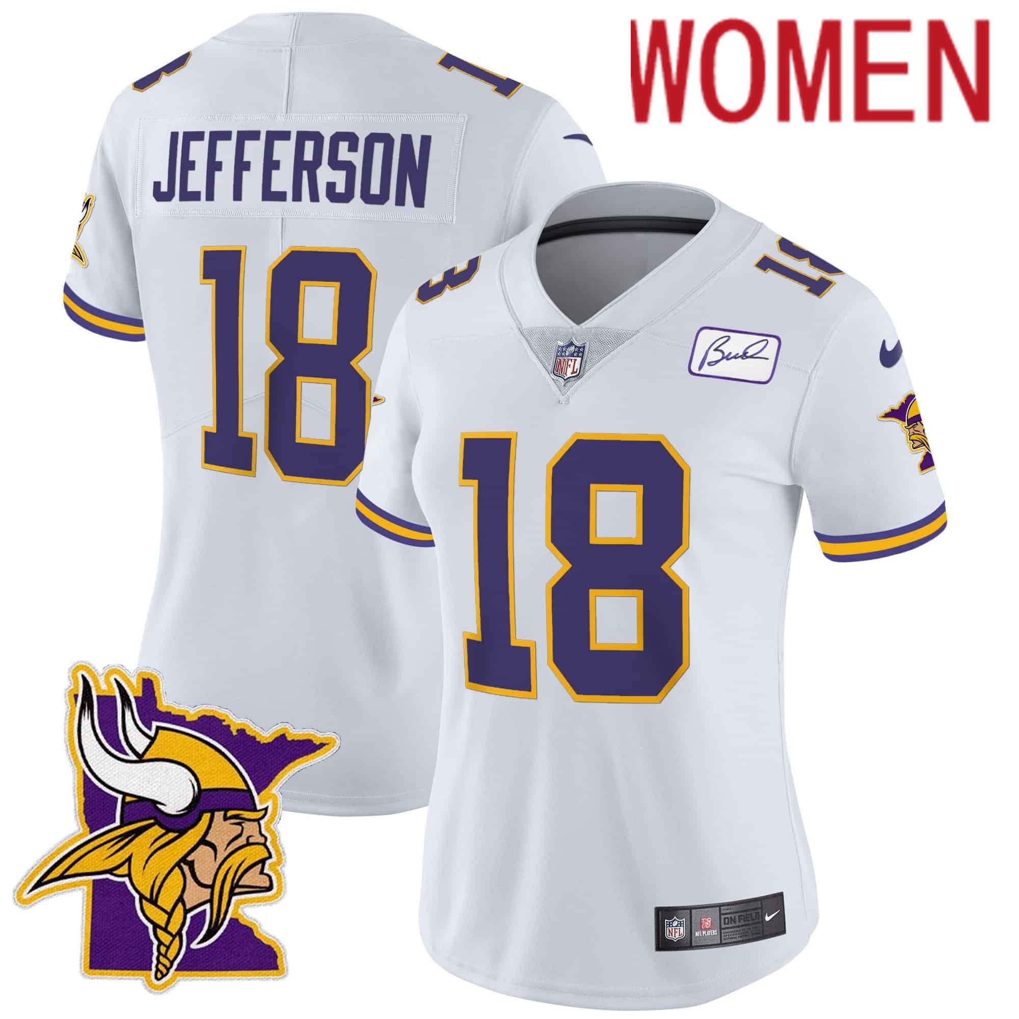 Women Minnesota Vikings #18 Jefferson White 2024 Nike Patch Classic Limited NFL Jersey
